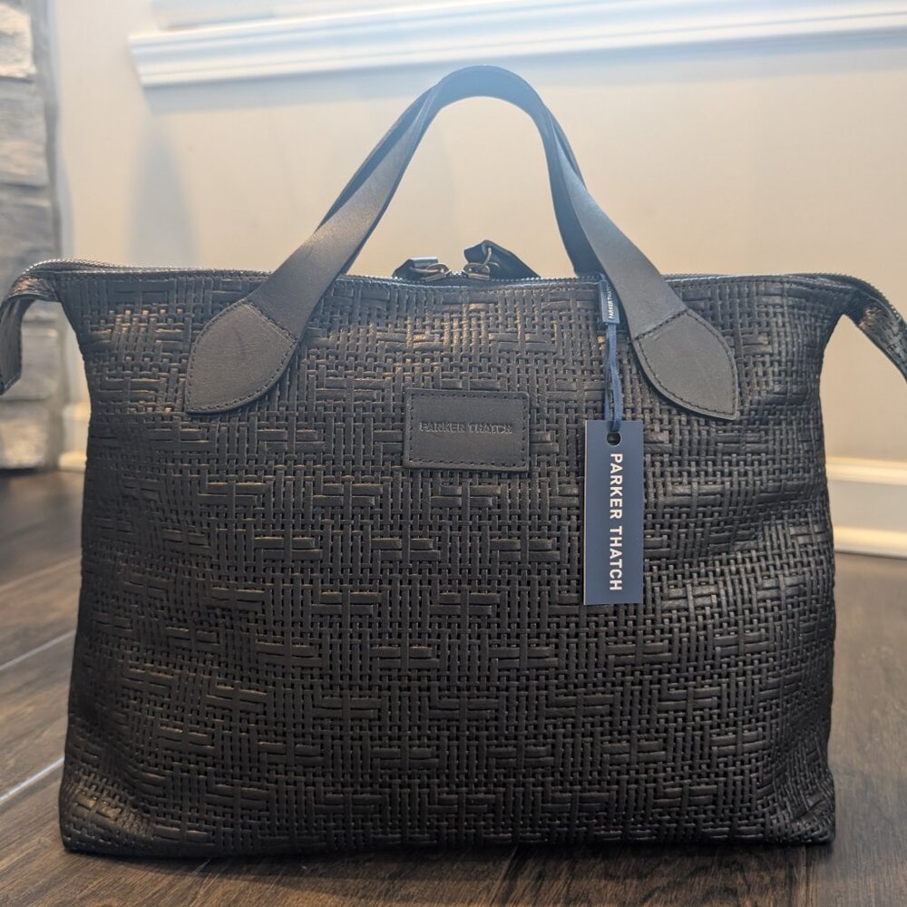 Parker Thatch Leather Black Basketweave New With Tags